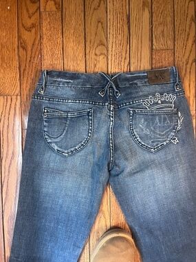 A/X Armani Exchange Women's Mid Wash Embroidered Back Pocket Jeans - Blue